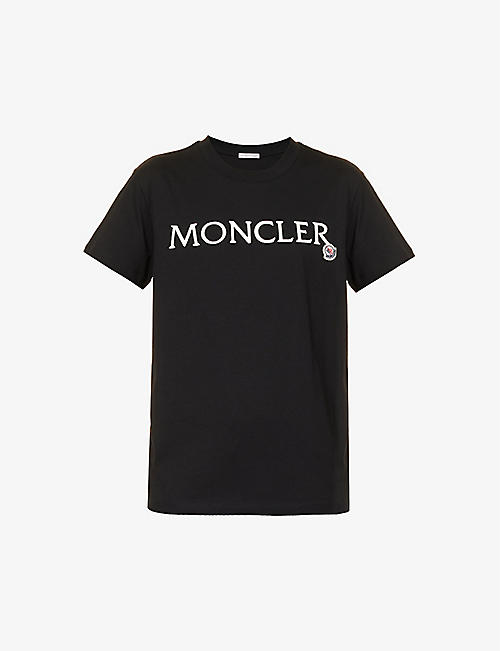 MONCLER: Brand-appliquéd ribbed-trim cotton-jersey T-shirt