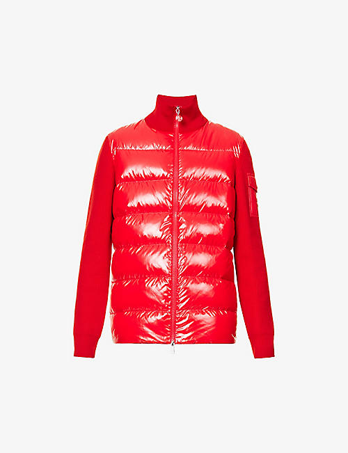 MONCLER: Funnel-neck ribbed shell-down wool knitted cardigan