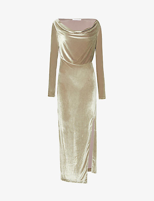 HELMUT LANG: Cowl-neck velvet-texture woven maxi dress