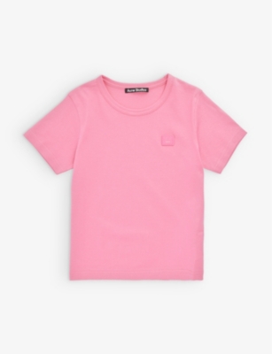 ACNE STUDIOS ACNE STUDIOS BOYS BRIGHT PINK KIDS LOGO-EMBROIDERED COTTON-JERSEY T-SHIRT 3-10 YEARS,68471317