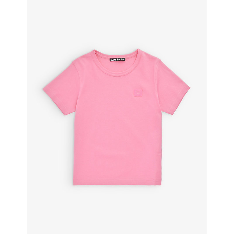 ACNE STUDIOS ACNE STUDIOS BOYS BRIGHT PINK KIDS LOGO-EMBROIDERED COTTON-JERSEY T-SHIRT 3-10 YEARS,68471317