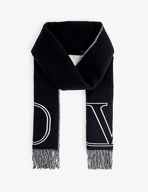 VALENTINO GARAVANI: VLOGO fringed wool and cashmere-blend scarf
