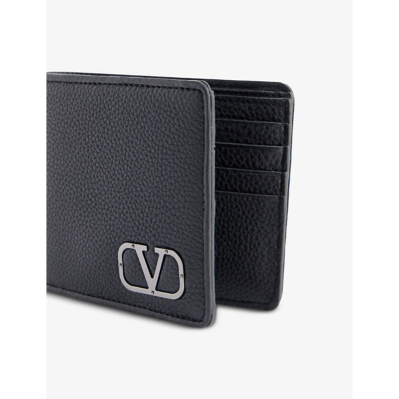 Shop Valentino Garavani Mens Nero Brand-plaque Leather Wallet