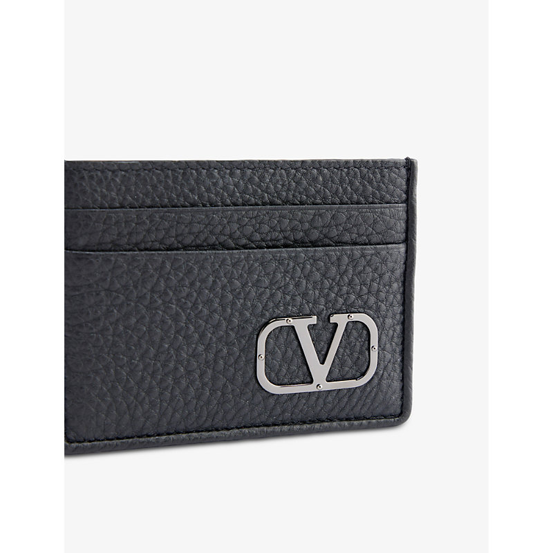 Shop Valentino Garavani Men's Black Brand-plaque Leather Card Holder In Nero
