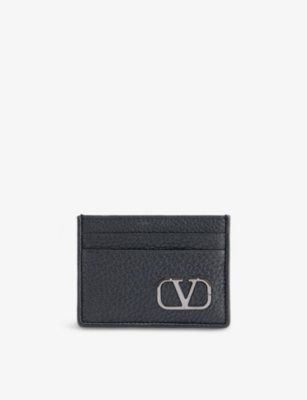Valentino Garavani Mens Nero Brand-plaque Leather Card Holder
