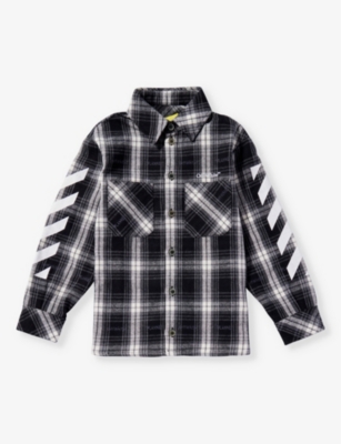 Off-white Checked Cotton-blend Flannel Shirt In Black White