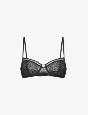 CK Black Graphic Lace Unlined Balconette Bra