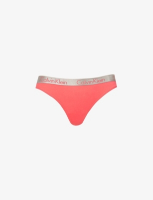 Calvin Klein Womens Teaberry Radiant Logo-embroidered Stretch-cotton Thong