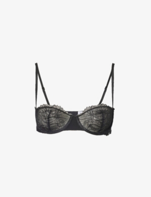 Women's Floral Lace Unlined Underwire Balconette Bra In Black