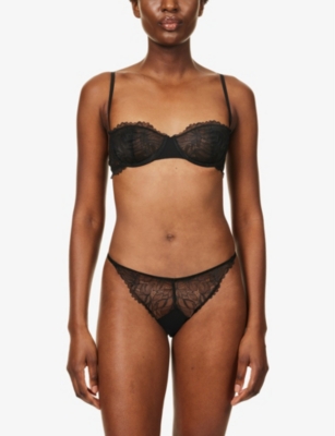 Shop Calvin Klein Women's Black Floral-embroidered Mid-rise Stretch-lace Briefs