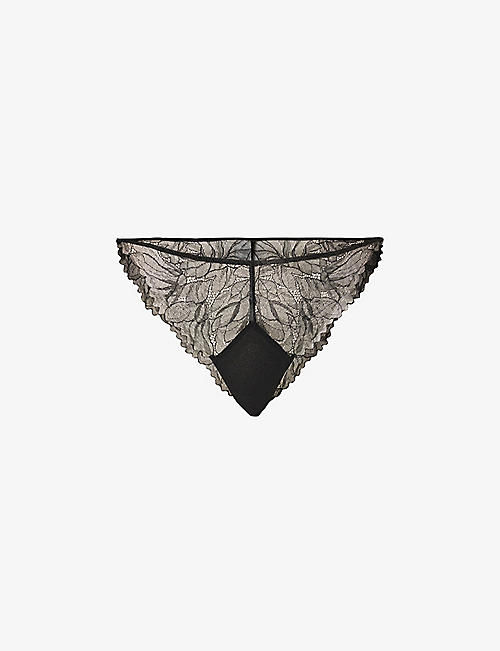 CALVIN KLEIN: Floral-embroidered mid-rise stretch-lace briefs