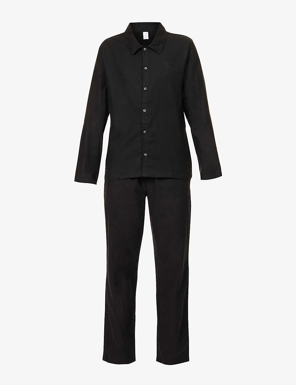 Calvin Klein Womens Black Brand-embroidered Cotton Pyjama Set