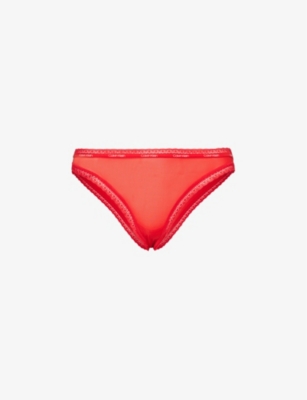 Calvin Klein Womens Rouge Lace-trim Mid-rise Stretch-woven Briefs In Red
