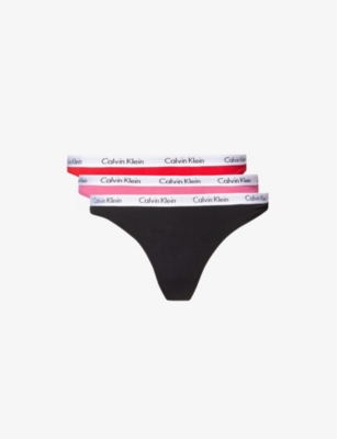 Calvin Klein Women's Cotton Stretch Logo Thong Panty, Black, Honey