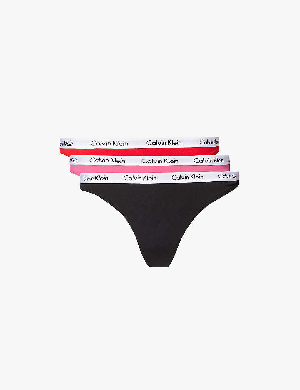 Calvin Klein Carousel Pack Of Three Stretch-cotton Jersey Thongs In Black/rouge/fuchsia