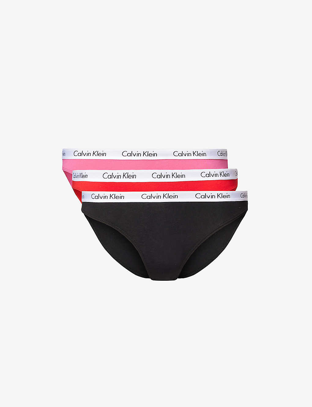 Calvin Klein Carousel Pack Of Three Stretch-cotton Jersey Briefs In Black/rouge/fuchsia
