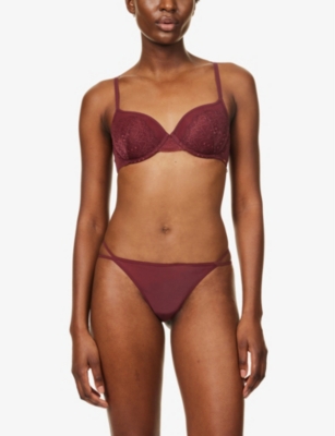 Calvin Klein Sheer Marquisette String Thong, Tawny Port - Briefs