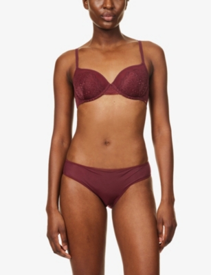 Shop Calvin Klein Marquisette Sheer Stretch-recycled Nylon Briefs In Tawny Port