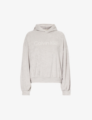 Calvin Klein Womens Porpoise Lounge Logo-print Cotton-blend Hoody In Grey