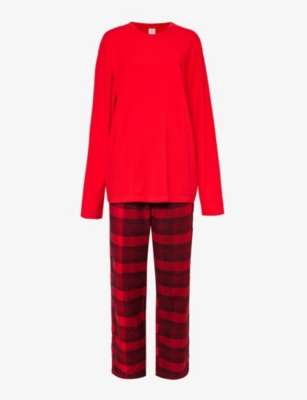 Calvin Klein Womens Grad Chck Rouge Blk Grd Check-print Long-sleeved Cotton Pyjama Set