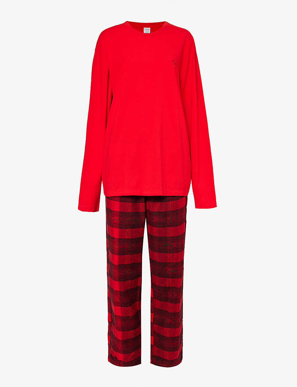 Calvin Klein Womens Grad Chck Rouge Blk Grd Check-print Long-sleeved Cotton Pyjama Set