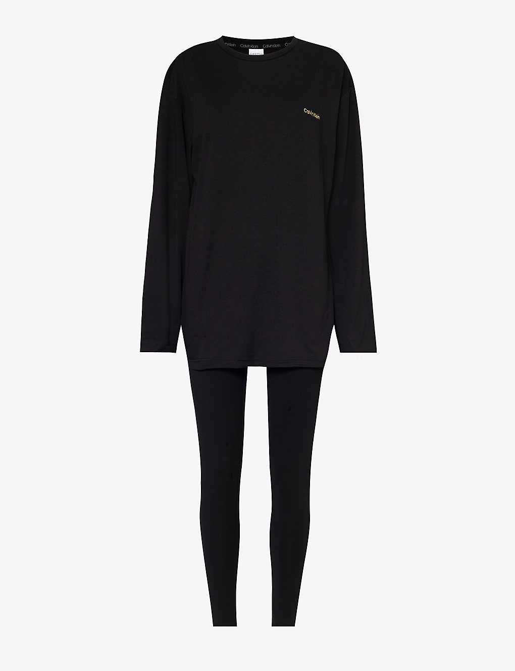 Calvin Klein Womens Black Modern Logo-print Cotton-jersey Pyjama Set