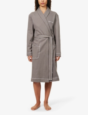 Shop Calvin Klein Future Shift Logo-print Cotton Robe In Charcoal Gray