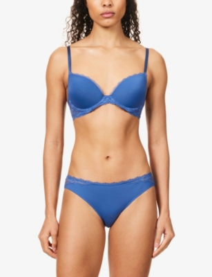 Shop Calvin Klein Womens True Navy Comfort Stretch-woven Underwired Push-up Bra In Blue