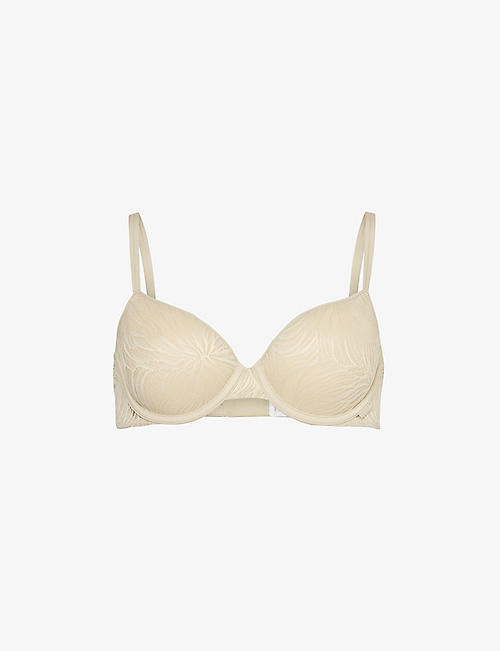 CALVIN KLEIN: Sheer Marquisette floral-embroidered stretch-lace bra