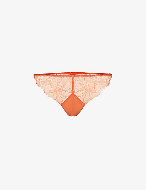 CALVIN KLEIN: Semi-sheer floral-embroidered mid-rise stretch-lace briefs