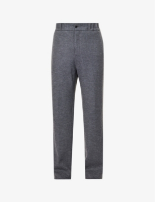 LANVIN LANVIN MEN'S DARK GREY MELANGE ELASTICATED-WAISTBAND BELT-LOOP TAPERED-LEG REGULAR-FIT WOOL TROUSERS,68489008