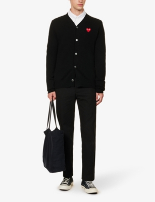 COMME DES GARCONS PLAY: Logo-embroidered V-neck wool cardigan