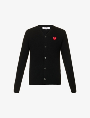 Comme Des Garçons Play Comme Des Garcons Play Mens Black Logo-embroidered V-neck Wool Cardigan