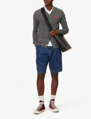 Comme Des Garçons Play Comme Des Garcons Play Wool Cardigan With Heart Patch In Med Gray