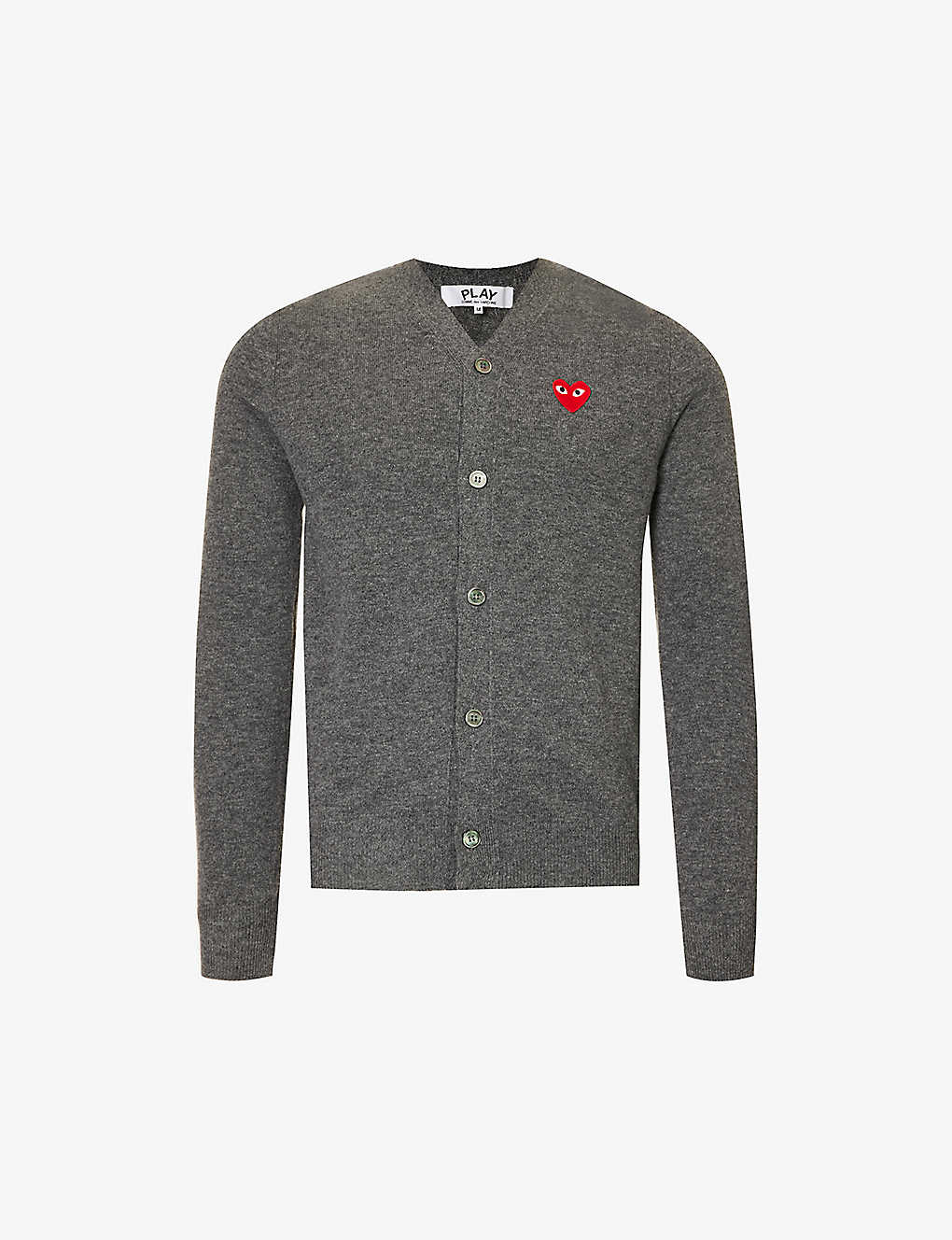 Shop Comme Des Garçons Play Logo-embroidered V-neck Wool Cardigan In Med Gray