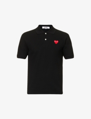 Shop Comme Des Garçons Play Comme Des Garcons Play Men's Black Heart-appliqué Regular-fit Cotton Piqué Polo Shirt