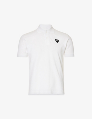 Shop Comme Des Garçons Play Comme Des Garcons Play Mens White Heart-print Ribbed-trim Cotton Polo Shirt