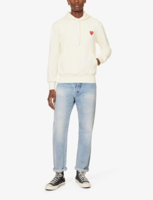 Comme Des Garçons Play Comme Des Garcons Play Mens White Play Heart Logo Knitted Hoody In White