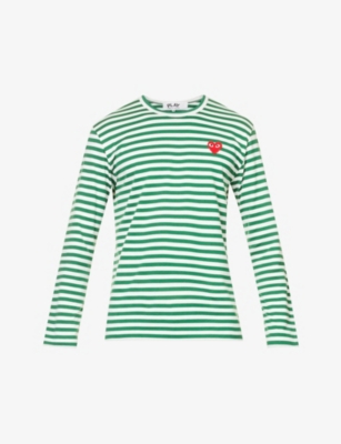 Cdg green cheap striped shirt