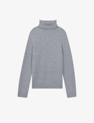 Reiss Grey Melange Slim Fit Wool Roll Neck Jumper