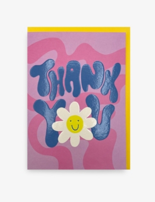 RASPBERRY BLOSSOM: 'Thank You'-embossed greetings card 18cm x 13cm