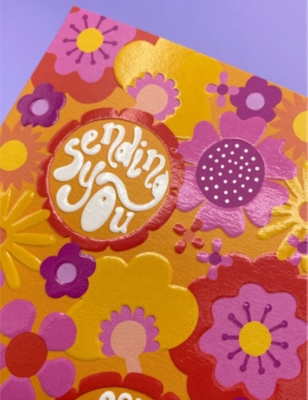 RASPBERRY BLOSSOM: 'Sending you positive vibes' greetings card 18cm x 13cm