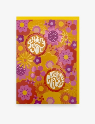 RASPBERRY BLOSSOM: 'Sending you positive vibes' greetings card 18cm x 13cm