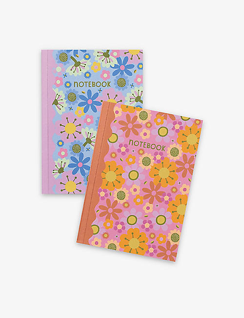 RASPBERRY BLOSSOM: Retro Floral graphic-print A6 notebooks set of two