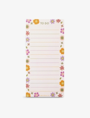 RASPBERRY BLOSSOM: Retro Floral graphic-print list pad 21cm x 10cm
