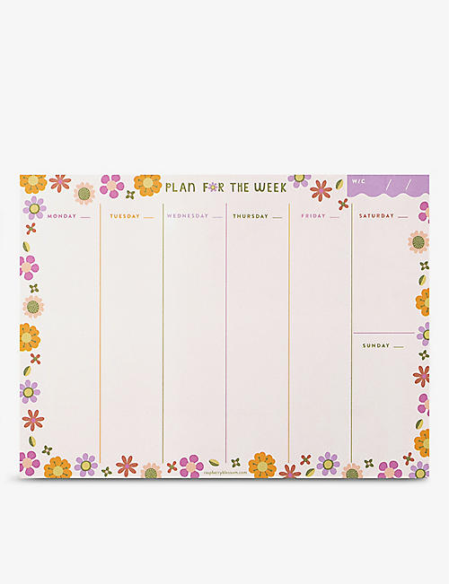 RASPBERRY BLOSSOM: Retro Floral graphic-print weekly planner pad 25cm x 18.5cm