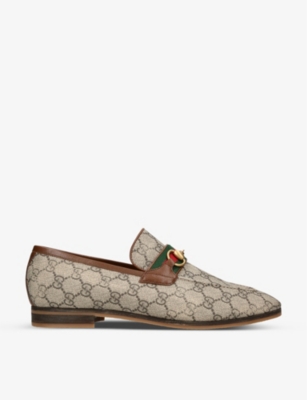 GUCCI - Paride web stripe-embellished canvas loafers | Selfridges.com