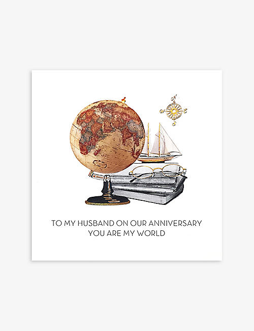 FIVE DOLLAR SHAKE: Husband Anniversary My World graphic-print greetings card 16cm