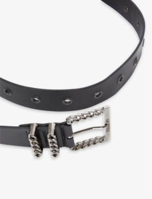 Shop The Kooples Women's Black Chain-embellished Logo-embossed Leather Belt