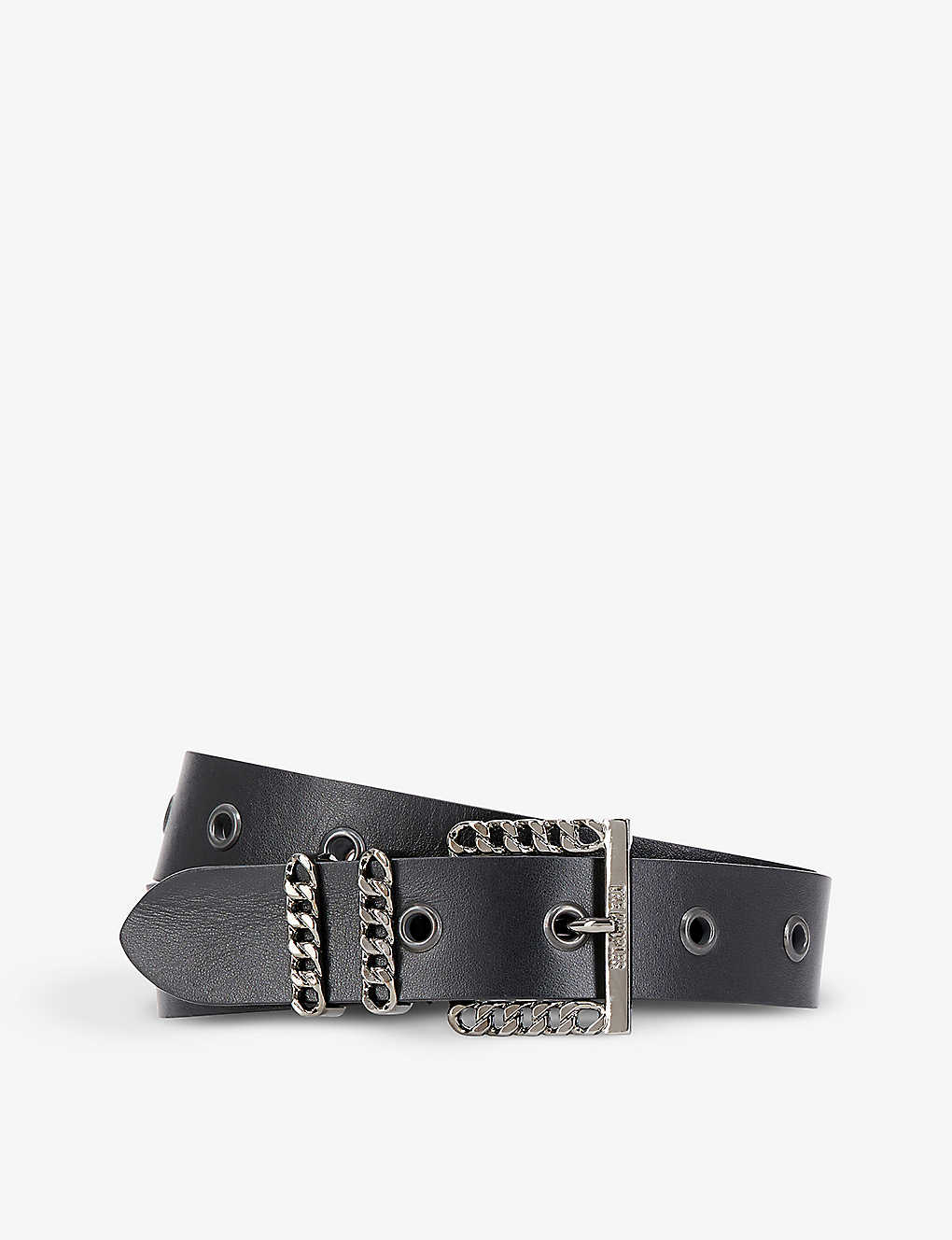 The Kooples Womens Black Chain-embellished Logo-embossed Leather Belt